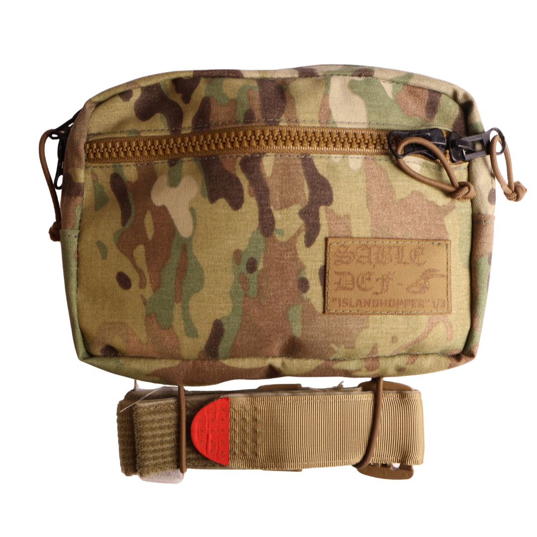 Camouflage crossbody bag with visible brand logo on a white background